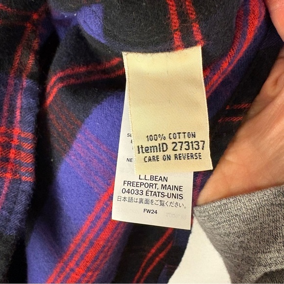 L.L. Bean Purple Red Plaid Flannel Button Down Shirt - Picture 7 of 7
